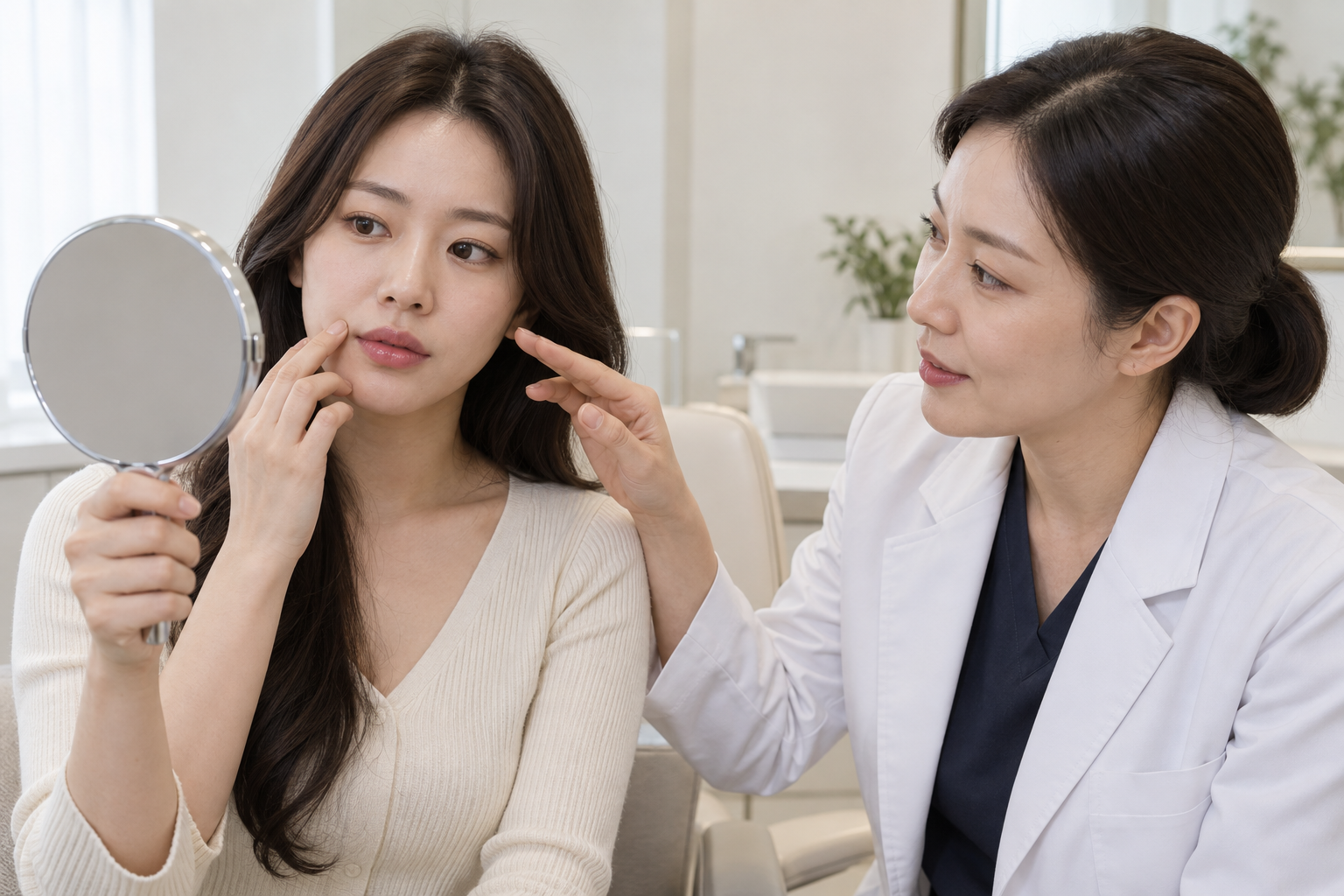 기존 필러 부위와 현재 상태를 확인하는 상담 예시